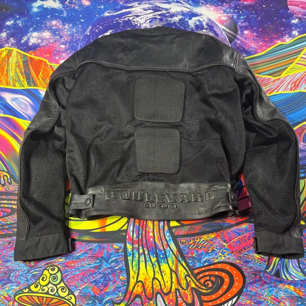 Suzuki Boulevard Mesh Leather Motorcycle Jacket Mens Large Black Padded Armor